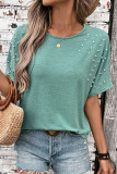 Casual Solid Color Backless Beading O Neck T-Shirts
