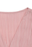 Elegant Solid Color Buttons Ruched Texture V Neck A Line Short Sleeve Dress