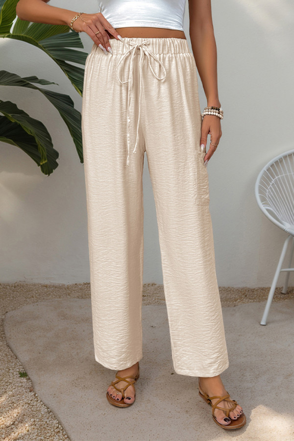Casual Solid Color Draw String Texture Loose Straight Solid Color Bottoms