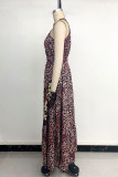 Casual Leopard Print Butterfly Flounce Contrast Halter A Line Dresses