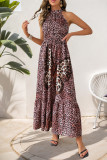 Casual Leopard Print Butterfly Flounce Contrast Halter A Line Dresses