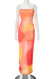 Sexy Tie Dye Contrast Strapless One Step Skirt Dresses