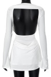Sexy Solid Color Backless V Neck Waist Skirt Dresses
