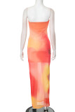 Sexy Tie Dye Contrast Strapless One Step Skirt Dresses