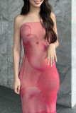 Sexy Tie Dye Contrast Strapless One Step Skirt Dresses