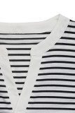 Casual Stripe Patchwork Contrast V Neck T-Shirts
