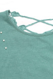Casual Solid Color Backless Beading O Neck T-Shirts