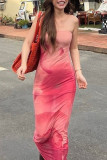 Sexy Tie Dye Contrast Strapless One Step Skirt Dresses