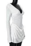Sexy Solid Color Backless V Neck Waist Skirt Dresses
