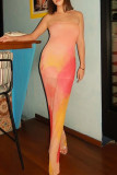 Sexy Tie Dye Contrast Strapless One Step Skirt Dresses