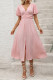 Elegant Solid Color Buttons Ruched Texture V Neck A Line Short Sleeve Dress