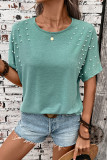 Casual Solid Color Backless Beading O Neck T-Shirts