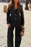 Casual Solid Color Distressed Buttons Turn-back Collar Long Sleeve Three Pieces