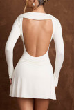 Sexy Solid Color Backless V Neck Waist Skirt Dresses