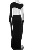 Sexy Solid Color Slit Irregular O Neck Irregular Dresses