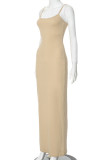 Sexy Solid Color Slit U Neck Sling Dresses