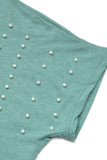 Casual Solid Color Backless Beading O Neck T-Shirts