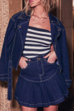Casual Solid Color Pocket Patchwork Zipper Turndown Collar Long Sleeve Two Pieces