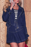 Casual Solid Color Pocket Patchwork Zipper Turndown Collar Long Sleeve Two Pieces