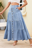 Casual Solid Color Pocket Patchwork Loose High Waist Type A Patchwork Bottoms