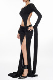 Sexy Solid Color Slit Irregular O Neck Irregular Dresses