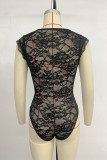Sexy Solid Color Lace V Neck Skinny Bodysuits