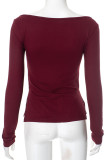 Daily Solid Color Slit Ruched O Neck Tops