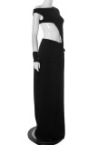 Sexy Solid Color Slit Irregular O Neck Irregular Dresses