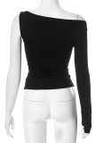 Sexy Solid Color Irregular Sloping Shoulder Tops