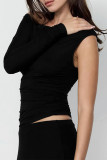 Sexy Solid Color Irregular Sloping Shoulder Tops