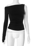 Sexy Solid Color Irregular Sloping Shoulder Tops