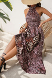 Casual Leopard Print Butterfly Flounce Contrast Halter A Line Dresses