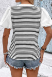 Casual Stripe Patchwork Contrast V Neck T-Shirts