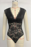 Sexy Solid Color Lace V Neck Skinny Bodysuits
