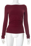 Daily Solid Color Slit Ruched O Neck Tops