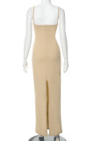 Sexy Solid Color Slit U Neck Sling Dresses