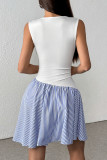 Casual Stripe Patchwork Contrast Half A Turtleneck Sleeveless Dresses