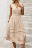 Casual Solid Color Pleated V Neck Sleeveless Dresses