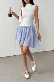 Casual Stripe Patchwork Contrast Half A Turtleneck Sleeveless Dresses