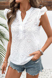 Casual Jacquard Hollow Out V Neck Tops