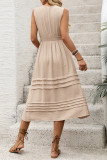 Casual Solid Color Pleated V Neck Sleeveless Dresses