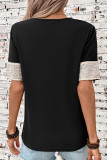 Casual Solid Color Sequins V Neck T-Shirts
