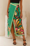 Vacation Floral Print Slit Irregular High Waist Full Print Bottoms
