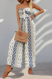 Casual Geometric Print Lace Up Contrast Strapless Jumpsuits