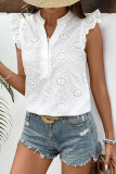 Casual Jacquard Hollow Out V Neck Tops