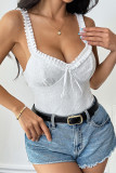 Sexy Solid Color Lace Lace Up V Neck Skinny Bodysuits