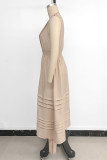 Casual Solid Color Pleated V Neck Sleeveless Dresses