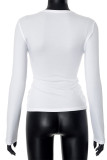 Casual Solid Color Ruched O Neck Tops