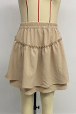 Vacation Solid Color Flounce Loose Type A Solid Color Bottoms