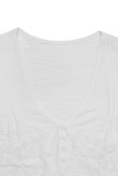 Casual Solid Color Buttons Embroidery V Neck Tops
